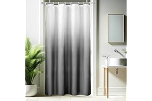 AooHome Duschvorhang 120X200cm Textil, Grau Duschvorhänge 120g/m² Farbverlauf Badvorhang Wasserdicht Waschbar Antischimmel mit 8 Duschvorhangringen(Weiß nach Schwarz)