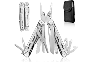 HONZIN Alicates Multiherramienta 18 en 1 Multiherramienta de Bolsillo de Acero Inoxidable, Cortadores de Alambre, Destornillador, con Funda de Nailon, Equipo de Supervivencia para Acampar al Aire