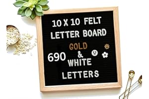 IMURZ Felt Letter Board 10 * 10 inch DIY Message Board Memo Menu Notice Kitchen Notes Board with 460 White & Gold Coloured Letters Numbers Symbols Emojis for Home,Restaurant,Party,Wedding