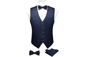FAIMO Mens Waistcoat Solid Color Waistcoat with Bowtie Pocket Square Set Wedding Party Formal Vest Suit Set XS-4XL