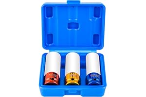 DAKCOS 3tlg. Schlagschrauber Nüsse 17 19 21mm Kraft Steckschlüssel mit Schonhülsen,CR-MO Schonnüsse 1/2" Antrieb für Alufelgen Radwechsel, Länge: 85mm