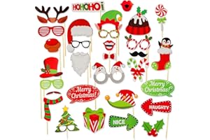‎GOODS+GADGETS 32 Stück Foto-Requisiten Lustige Weihnachtfeier Foto Sticks Keine langweiligen Christmas Bilder mit witzigen Sprüchen & Motiven auf einem Stick für die Fotokabine (Weihnachten)