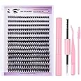 Granpay Fluffy Lash Clusters Thick Eyelash Clusters D Curl Wispy Individual Lashes 8-16mm Cluster Eyelash Extensions 280pcs False Mink Eyelashes DIY Flat Lash Extension With tools