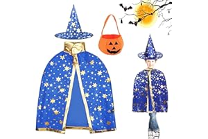 SFSSHUI Cape Du Magicien d'Halloween,Cape Et Chapeau De Sorcière,Cape De Sorcier Enfant,Cape Du Magicien,Cape De Sorcière Magicien,Pour Enfants, Pour Les Garçons Et Filles Halloween Party.