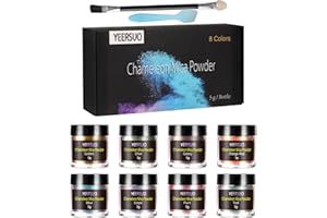 YEERSUO Poudre caméléon, 8 couleurs, poudre de mica caméléon, poudre de mica pour résine époxy, peinture époxy, poudre métallique pour peinture de savon, vernis à ongles, slime, 5 g chacun