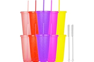 Yisituo 710ml Plastikbecher mit Deckel und Strohhalm,10er Pack für Erwachsene und Kinder Wiederverwendbare smoothie becher, perfekt für Partys, Strand und Poolpartys (10, Farbenfroh)