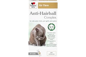 Doppelherz Anti-Hairball Complex para Gatos - con valiosas Fibras y aceites Que favorecen la digestión de Las Bolas de Pelo - 25 pellizcos cremosos