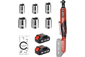Funnyway 20V Cordless Ratchet Wrench, 3/8”Cordless Ratchet, Max Torque 80N.m, 320RPM Power Battery Ratchet with Variable Speed, Including 2 x 2.0Ah Batteries, LED Light, 6 Sockets (Red)