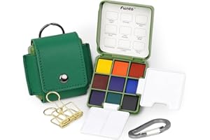 Funto Conjunto de Acuarelas Pocket, Conjunto de boceto al Aire Libre para Artistas con 2 paletas de Acuarela Plegables, Estuche de Cuero portátil y Clip de Metal, Regalo Ideal para Amantes del Arte.