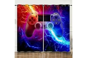 CTQTZ Gamepad Kinder Blickdichte Vorhänge Jungen Teenager Spiel Thema Verdunkelungsvorhänge Mit Ösen 140x160 cm (BreitexHöhe) 2er Set Gardinen für Dekoration Kinderzimmer