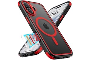 MobNano Hybrid Magnetisch Durchsichtig Hülle für iPhone 17 Hülle [Kompatibel mit MagSafe] Stoßfest Bumper Transparent Starke Magnet Handyhülle Clear Silicone iPhone 17 Case - Schwarz/Rot