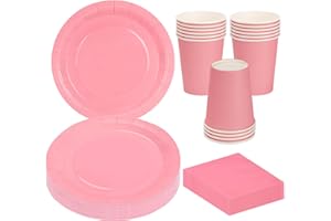 MestectPET 56 Stück Rosa Partygeschirr Set, Pappteller Becher Servietten für 16 Gäste, Geschirr Set für Geburtstage Hochzeiten Babypartys Partys und Feiertage Tischdekorationen