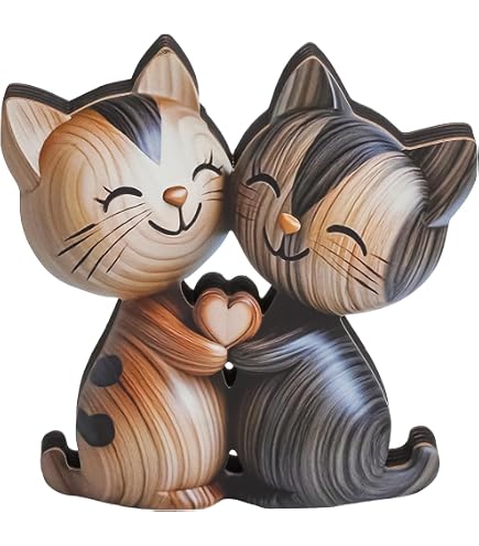 Statues Chat En Bois 2D - Couple De Chats Décoratifs - 10 Cm - Décoration D'Intérieur Mignonne Pour Fêtes - 8