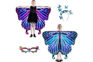 plainshe Alas de mariposa para niñas, ala de hadas de doble cara, disfraz de mariposa para Halloween, juego de 3 capas de mariposa