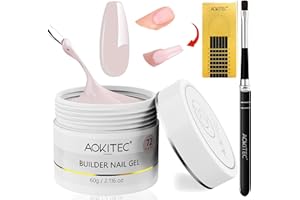 Aokitec gel unghie ricostruzione - 60 g di gel nudo Rosa per estensioni unghie per rinforzare la manicure con 100 pezzi di formine per unghie e pennello per unghie acriliche per principianti estendere