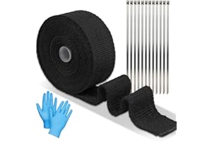 REAQUE Cinta Anticalorica Escape 10m*5cm Cinta Termica Escape Cinta Anticalorica para Escapes de Fibra de Vidrio/Lana de Roca, con 12 Bridas MetáLicas Y 1 Par de Guantes (Negro)