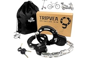 TRIPVEA® Antivol Trottinette électrique, Velo, Poussette - Cadenas Ultra résistant - antivol Menottes chaîne 10 maillons - Longueur 56 cm - Ø 8 cm - Serrure + 3 clés
