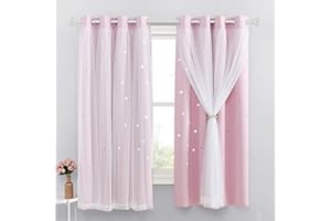 NICETOWN - Cortina de Cortina para Dormitorio y niña, diseño de Estrellas con Cortinas térmicas, Brillantes para decoración, 132 x 160 cm, Color Rosa Claro