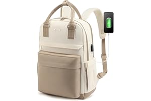 ‎LOVEVOOK LOVEVOOK Rucksack Damen, 15,6 Zoll Laptop Schulrucksack Mädchen Teenager mit Laptopfach, Wasserdichter Schultasche Daypack Elegant für Schule Uni Reise Arbeit, Khaki Beige