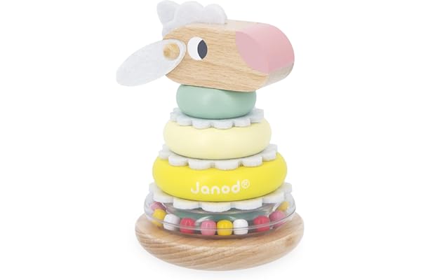 Janod - Empilable Culbuto Mouton - Jouet d'Eveil en Bois 2en 1-9 Pièces à Empiler - Jouet Educatif Motricité Fine - Certifié FSC - Peinture à l'eau - Dès 12 Mois
