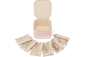 Vlando Small Jewellery Box Organiser Travel Jewelry Storage with 6 Velvet Jewellery Zipper Pockets,Premium Petal Hardware Jewellery Case