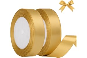 AWCIGG Cinta de raso dorada, 44 m x 20 mm, decorativa para regalos, floristería, manualidades, costura, coches, bodas, Navidad (22 m/rollo)