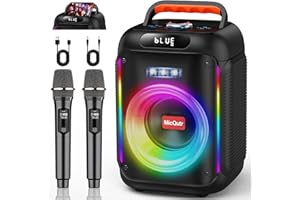 MICQUTR Przenośna maszyna do karaoke Bluetooth z 2 bezprzewodowymi mikrofonami i światłami LED – głośnik 30W 16,5 cm, TWS stereo, system PA obsługuje USB/TF/REC/FM/AUX do imprez domowych i na świeżym