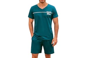 Marvmys Ensembles de Pyjama Homme Court Coton Été Col en V Vetements Nuit Manche Courte Pantalon Courts