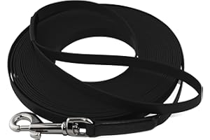 LENNIE Lightweight BioThane Recall Lead, 16 mm, Dogs 25-35 kg, 10 m Long, with Hand Strap, Black, Stitched