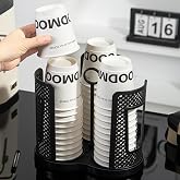 QSLKI Rotating Cup and Lid Organizer, Small Ring Portable Plastic Organizer for Paper Cups and Lids, 4 Compartments, 360&deg; Rot