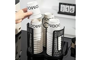QSLKI Organizador Giratorio De Tazas y Tapa, Pequeño Anillo Portátil, Organizador De Plástico Para Tazas y Tapas De Papel, 4 Compartimentos, 360° Giratorio Portavasos Dispensador De Vasos De Papel