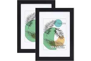 Spotjoy Bilderrahmen 13 x 18cm, 2er Set, MDF-Rahmen Holzrahmen mit Acrylglas Fotorahmen für Tisch- und Wandmontage Echtholz Passepartout Dokumentenrahmen Zertifikatsrahmen, Schwarz