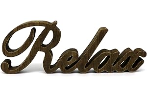 CVHOMEDECO. Insegna Rustica Vintage in Legno Invecchiato con Scritte da appoggio Relax da Tavolo/mensola/Muro di casa/Decorazioni per Ufficio, 30,5 x 10,4 x 2,5 cm