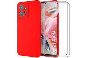MOONESS Funda para Xiaomi Redmi Note 12 4G (6.67") con 2 Pack Protector Pantalla,Ultrafino Suave Silicona Gel TPU Shockproof Carcasa Case Cover - Rojo