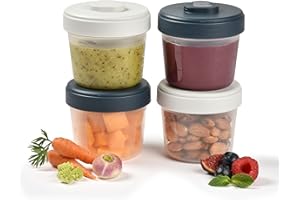 BÉABA BEABA, zestaw 4 pojemników do przechowywania, klipsy, pojemniki z możliwością układania w stos, 100% hermetyczne, pole na opisy, zamrażanie, przechowywanie mleka matki, 4 x 150 ml – szary/niebieski,