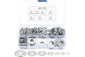 MYHONGLE 460 Stück Flache Unterlegscheiben Set, Beilagscheiben Sortiment, Kohlenstoffstahl Sicherungsscheiben Türscharnier Sortiment, Metallscheiben Distanzscheiben, M3 M4 M5 M6 M8 M10 M12