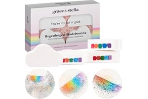 Grace & Stella Regenbogen Badebomben Kinder, Badezusatz Kinder, Badekugeln Kinder, Adventskalender Füllung Kinder, Vegane Badebombe, Lavendel Duft Ätherisches Öl, Badespaß Kinder (4er-Pack)