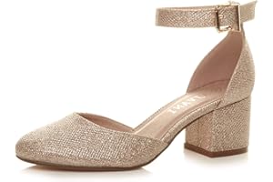 AJVANI Womens Ladies Low mid Block Heel Ankle Strap Mary Jane Court Shoes Sandals Size