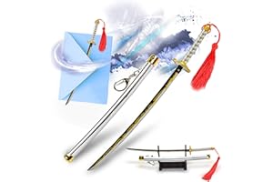 ‎SWORDS AND MORE Demon Slayer Brieföffner Anime Katana, Mini Schwert, Scheide & Ständer, Samurai Sword, Animeschwert, Schlüsselanhänger, Anime Geschenk