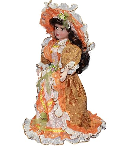 Poupée En Porcelaine Victorienne - 30 Cm De Haut - Robe Verte Avec Chapeau - Pour Décoration Ou Collection
