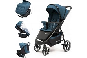 BERTICA® Kinderwagen buggy ab 6. Monat (bis 22 kg), zusammenklappbar, kinderkraft buggy mit 5-Punkt-Sicherheitsgurt, Einkaufskorb Liegefunktion, Reise-Kinderwagen, Mückennetz