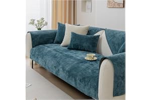 NUODWELL Soft Chenille Sofa Cover 1/2/3/4 Seater, Universal Non-Slip L Shape Couch Cover, Thick Sofa Protector Quilted Corner Slipcovers Washable for Living Room (Blue-B, 70 * 120cm)
