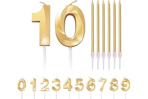 HONGCI Gold 10th Birthday Candle Number 10, Age 10 Candles for Cake, 10 Year Anniversary Cake Topper Decorations