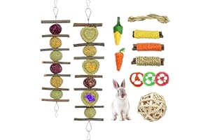 Hioph Lot de 12 jouets à mâcher pour lapin, friandises pour lapin, cochon d'Inde, santé dentaire, herbe en bois naturel, accessoires de divertissement pour chinchilla, hamster, dègue, écureuils