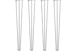 THE HAIRPIN LEG CO. [HLC] 4 x Hairpin Table Legs – Superior Double Weld Steel Construction With Screws, Build Guide & Protector Feet Worth £8 Included! – 10mm Steel [34"/86cm,Zinc]