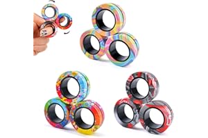 ASIOWELY Anneaux Magnétiques TDAH Jouets Fidget Toys Adultes,9 PCS Cool Fidget Aimant Ring pour Anti Stress Spinner Anneau de Doigt pour Enfants Adolescents Cadeaux pour 3-6-8 + Année Vieux Garçons