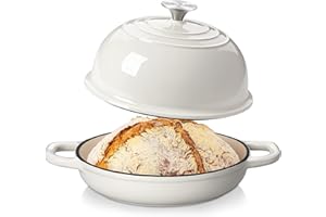 Velaze Olla de Hierro Fundido 4.8L - Cacerola Holandesa Redonda Esmaltada y Antiadherente Ø24cm con Tapa - Para Hacer Pan, Hornear e Inducción (Beige)