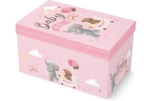 Eurowrap Boîte cadeau rose pour bébé fille avec couvercle, parfait pour fête prénatale, souvenir, cadeau de naissance