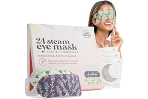 LivaClean 24 Steam Eye Mask for Dry Eyes, Dark Circles & Puffiness, Warm & Self Heating, Ear Hooks to Stay On, Lavendar, Chamile & Unscented, Disposable