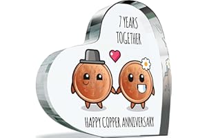 GIFTZIE 7th Anniversary Plaque Gifts for Wife Husband - Happy Copper Anniversary - I Love You Romantic Acrylic Heart Gift For Women Men, 100mm x 100mm Present For Couples Seventh Wedding Anniversaries